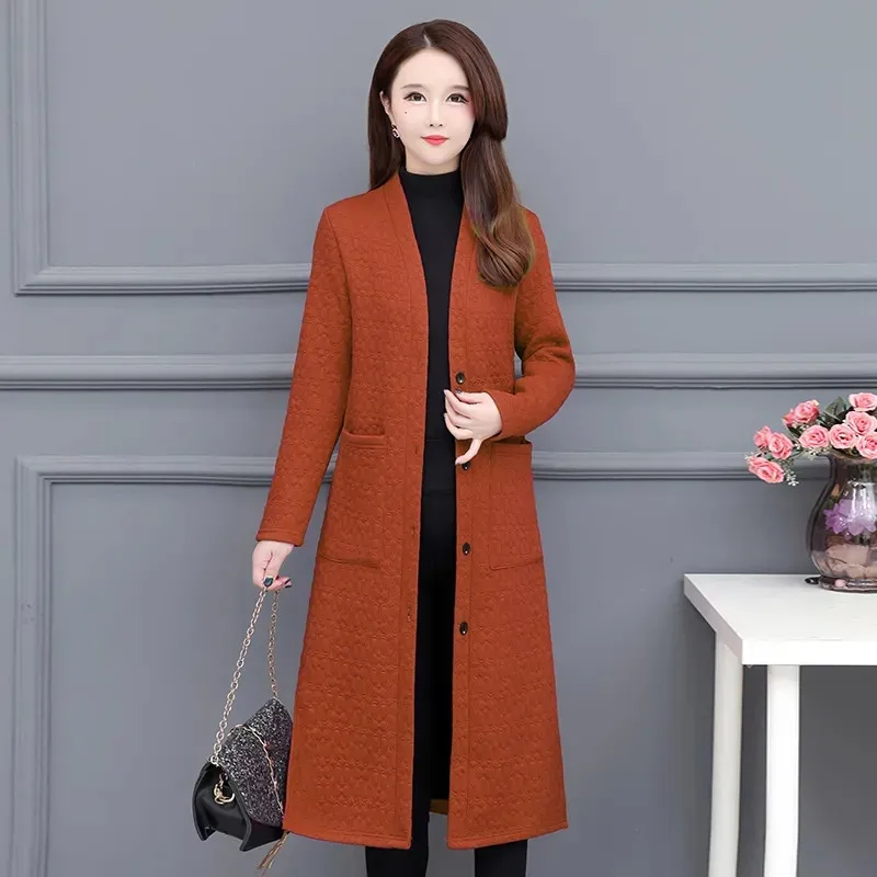 Women's Trench Coat 2024 New Autumn Winter Fashion Long Thickened Cardigan Coat Middle-Aged Woman Warm Windbreaker Outerwear