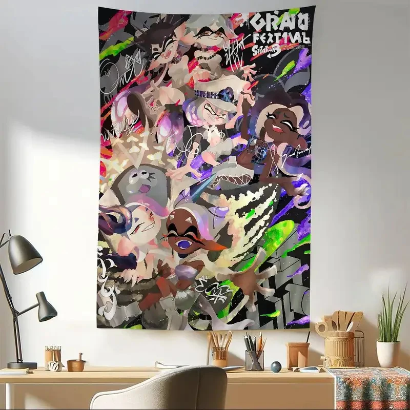 VIKAMA Splatoon 3 Tapiz estético, tapiz con estampado de personajes de videojuegos de anime para colgar en la pared, decoración del hogar, dormitorio, sala de estar