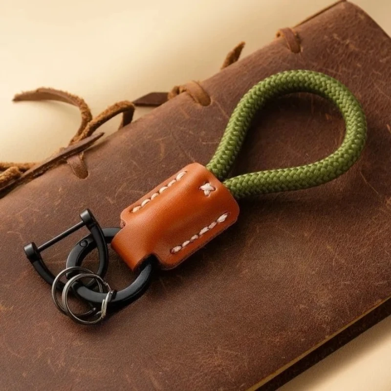 Personalized Name Number Cowhide Retro Keychain Pendant Genuine Leather Braid Car Keychain Laser Custom Logo Bag Key Chain Ring