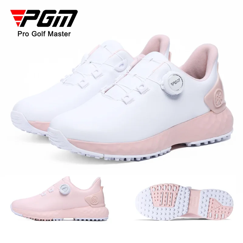 PGM Women\'s Waterproof Sports Shoes Anti Slip Knob Comfortable and Cushioned Nail Free Shoes Cherry Blossom Golf Shoes XZ353