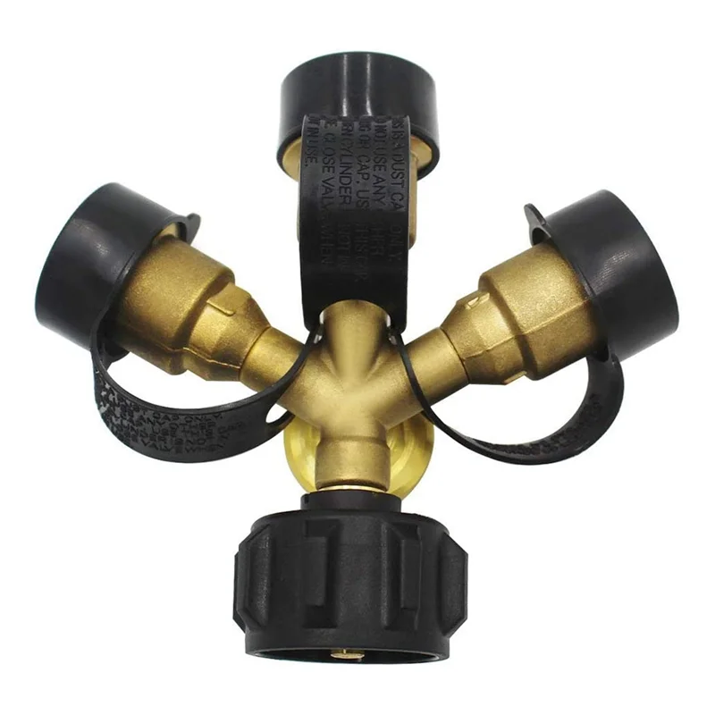 L33A_3 Way Propane Splitter with Gauge and Shut-Off Valve, 3 Y Propane Gas Splitter, Propane LP Tank Tee Gauge Adapter