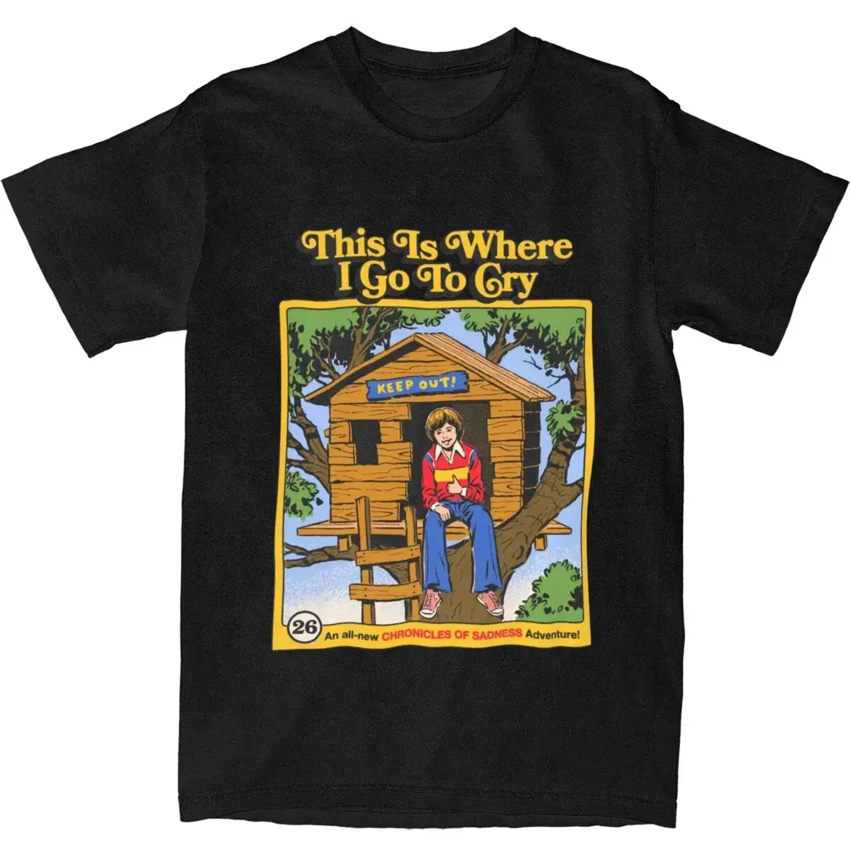 streetwea Nostalgia Vintage 70s 80s Humor Accessories Shirt for Men Tree House Cartoon Vintage 100% Cotton Graphic Printing Tops