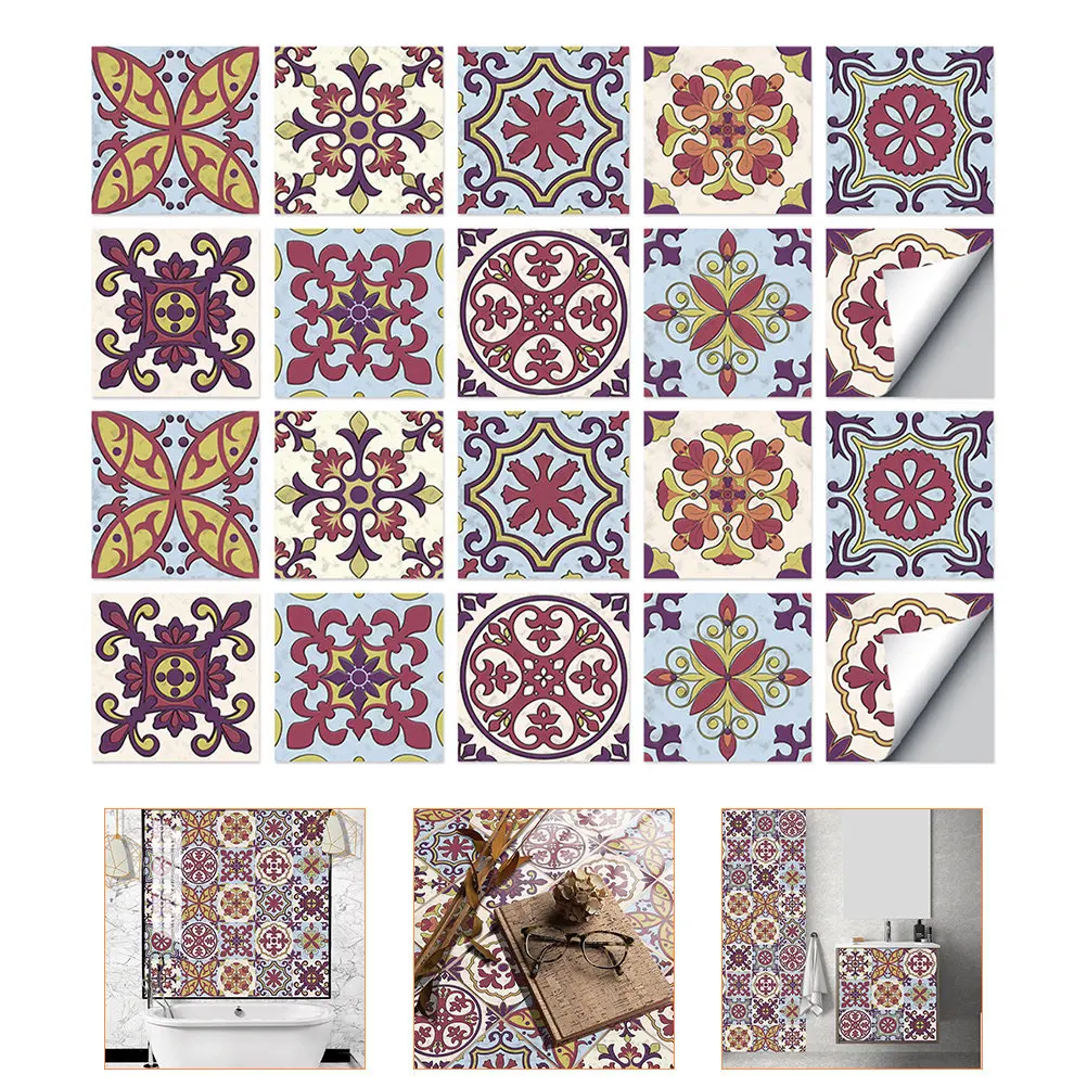 20 Pcs Tile Decal Tiles Stickers Bathroom Wall Decals Ornament PVC Kitchen Floor Decorative