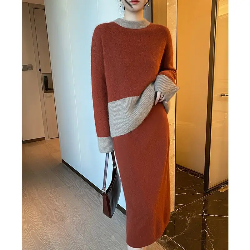 Autumn Winter Temperament Celebrity Xiaoxiangfeng Professional Fashion Sweater High Waist Half Skirt Two Piece For Women