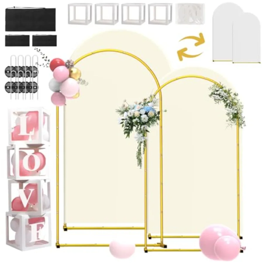

Wedding Arch Backdrop Stand and Covers Set of 2 7.2FT 6FT Double-Color Spandex Fitted Arch Covers Balloon Arch Stand for Weddin