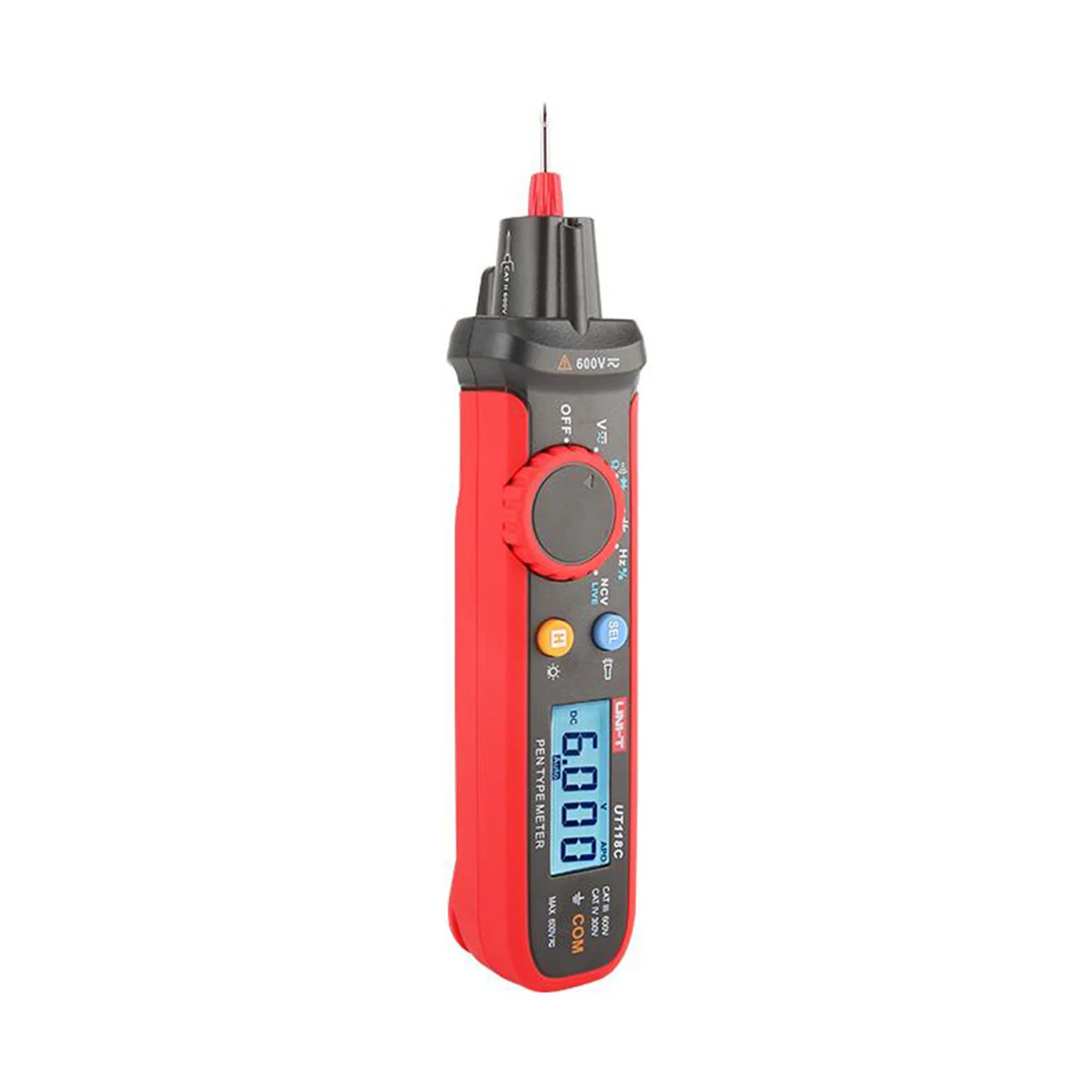 Multímetro digital UNI-T-Mini, medidor tipo caneta, ferramenta elétrica, capacitância grande, True RMS, AC, DC, 600V, UT118C, 60MF