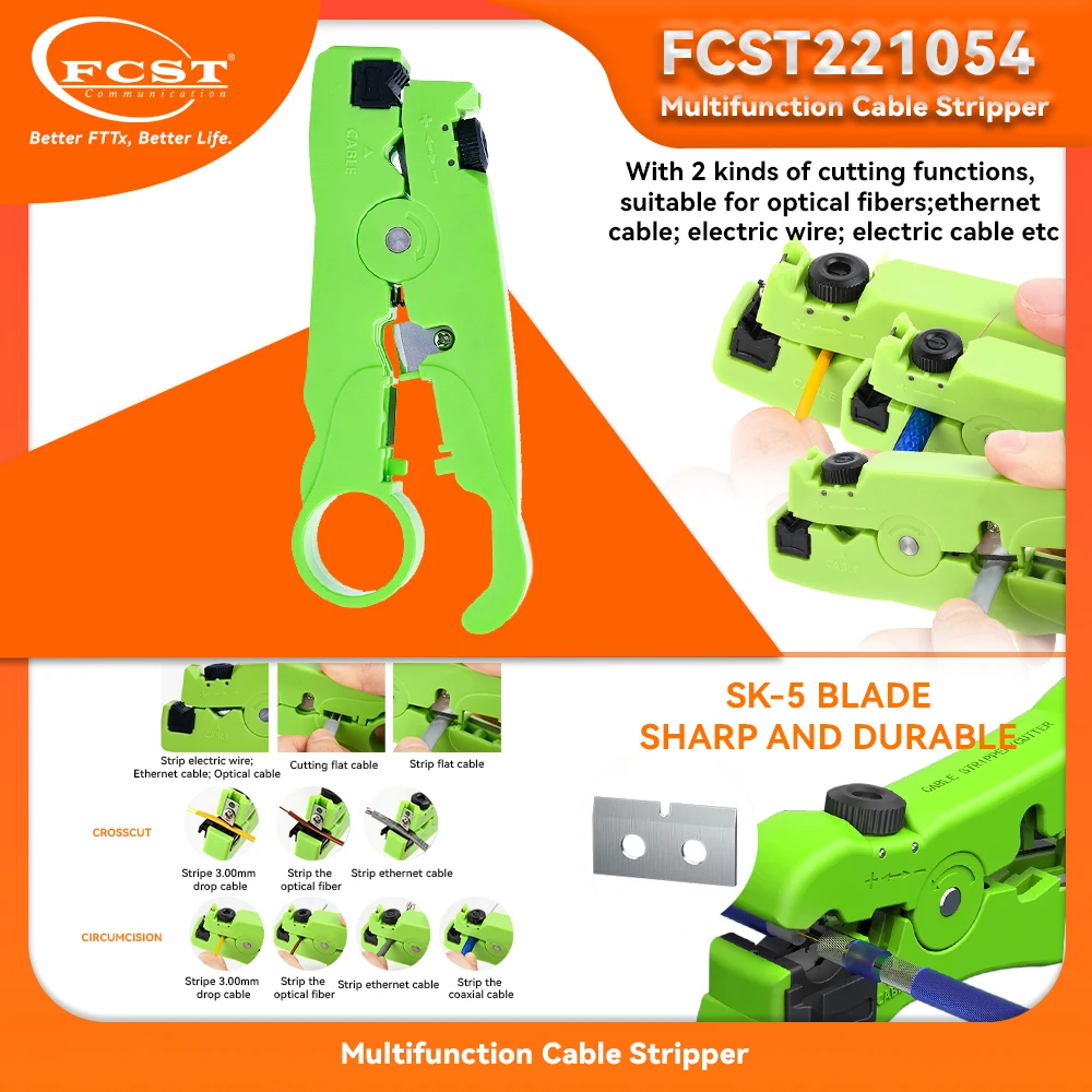 FCST-Pince à dénuder automatique universelle, câble coaxial, dénudeur de fil, outils de sertissage avec emballage hexagonal, 1PC