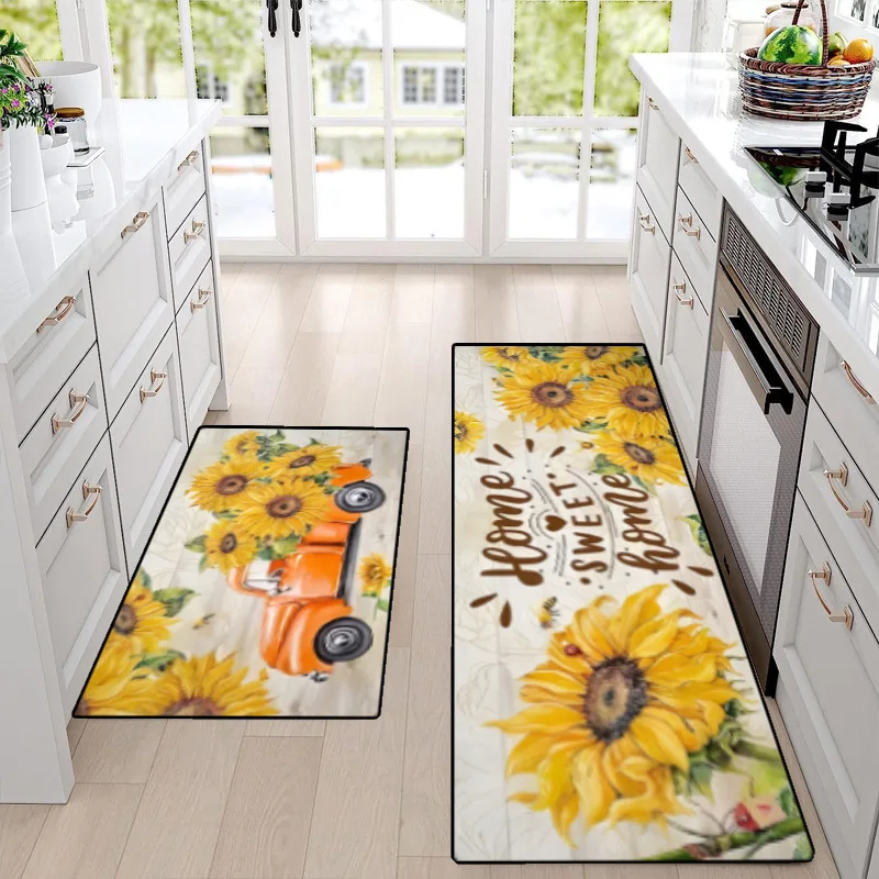 Sunflower Kitchen Floor Mat Spring Flower Entry Door Mat For Living Room Anti-Slip Carpet Rug Home Bedroom Hallway Long Rugs