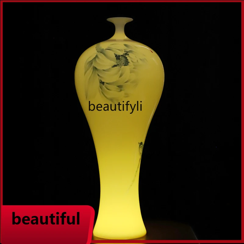 

F132 Hand-painted Chinese Style Lotus Ceramic Vase Living Room Wine Cabinet Study Room Curio Cabinet Homestay Decoration