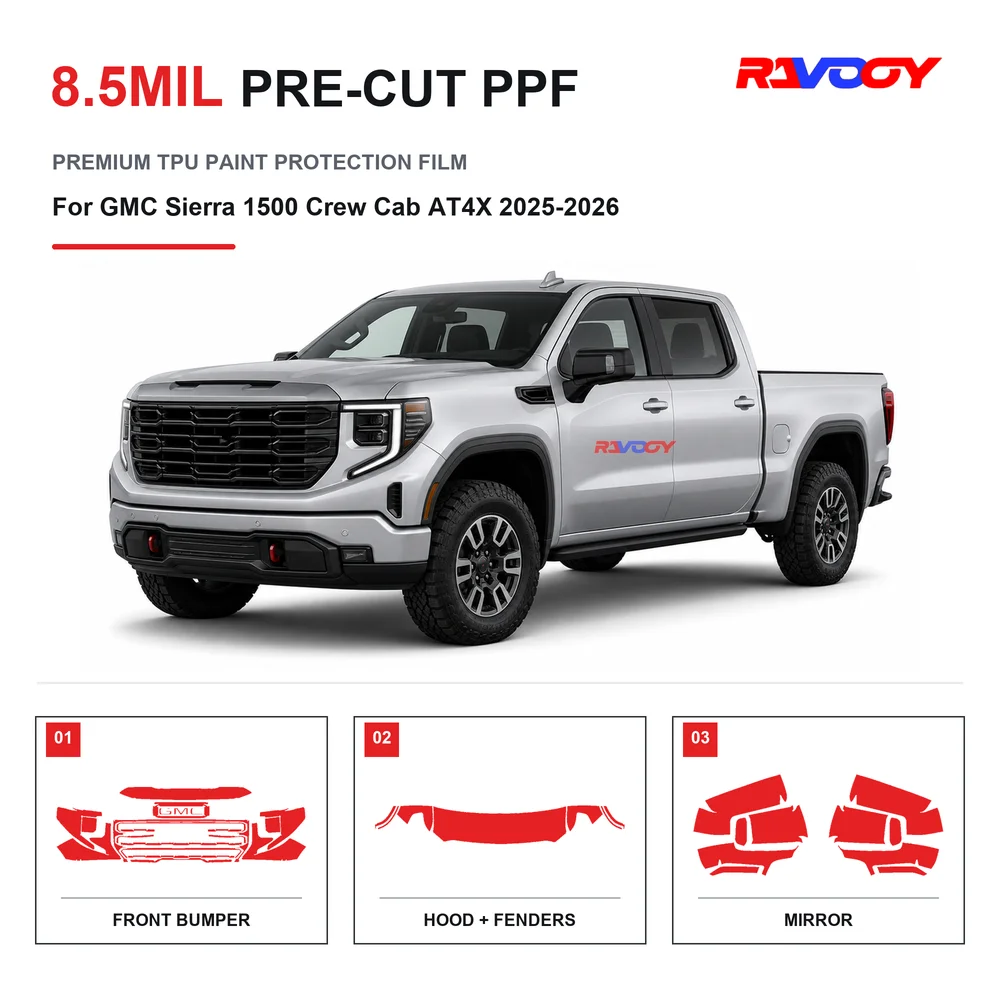 Precut PPF For GMC Sierra 1500 Crew Cab AT4X 2025-2026 8.5mil TPU Clear Paint Protection Film Self Healing Hydrophobic UV
