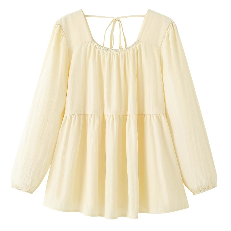 

Женские рубашки больших размеров, свободные блузки с длинными рукавами, корейские милые топы с квадратным воротником, затягивающие талию, на шнуровке