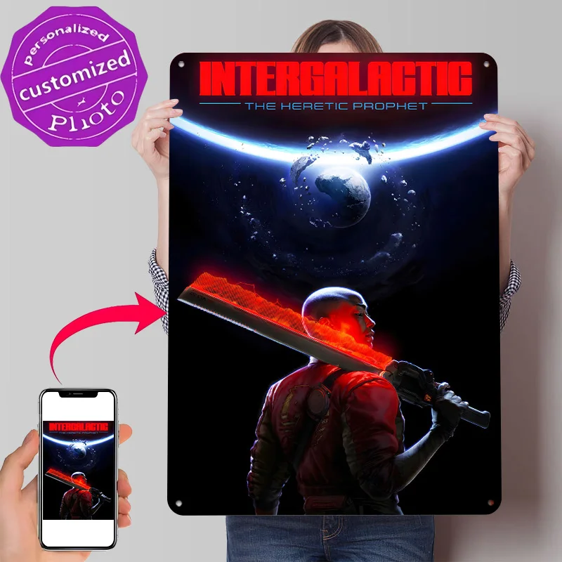 Intergalactic Heretic Prophet Sci-Fi Art Personalized 3D Textured Metal Poster Wall Art Vintage Tin Signs for Bathroom Decor