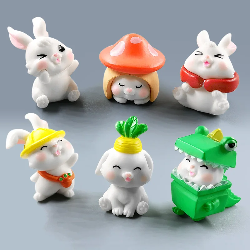 6Pcs Easter Dinosaur Rabbit Mushroom Figurine Micro Landscape Home Decor Miniature Fairy Garden Decoration Accessories Modern