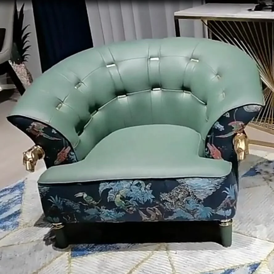 Contemporary Luxury Single Sofa Accent Chair White Leather Copper Leopard Print Velvet Wood Metal High Grade Living Room
