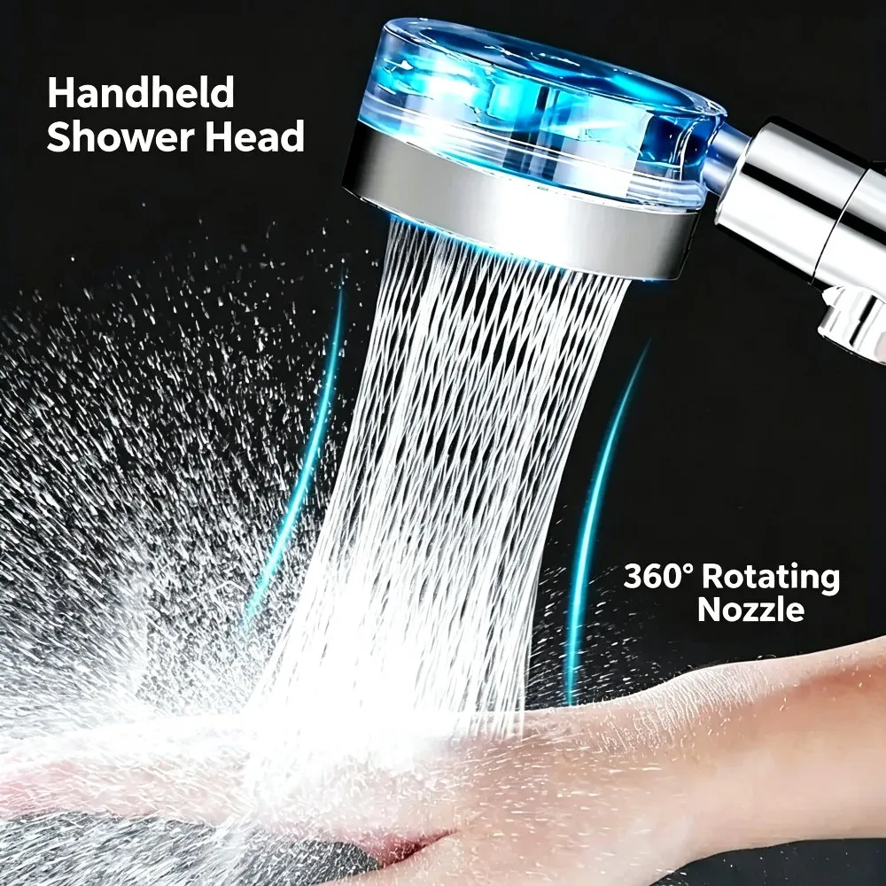1 Pc High Pressure Turbo Charging Handheld Shower Head with Upgraded Rotating Propeller Nozzle for Luxury Bathroom Experience