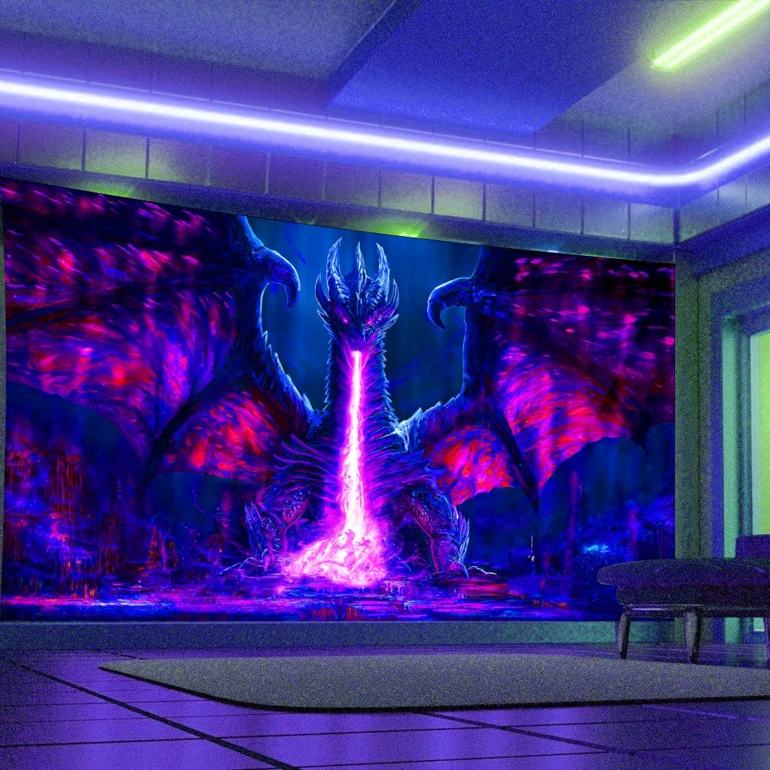 VIKAMA Cyber Neon Dark Dragon Tapestry Science Fiction Bedro