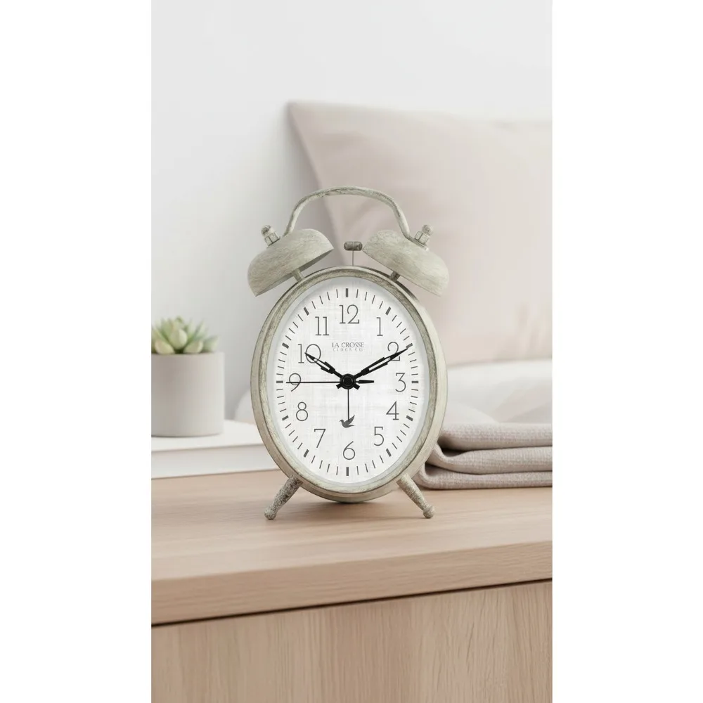

Vintage Twin Bell Alarm Clock with Snooze, Loud Ringing for Heavy Sleepers & Students, Battery Operated Analog Timepiece