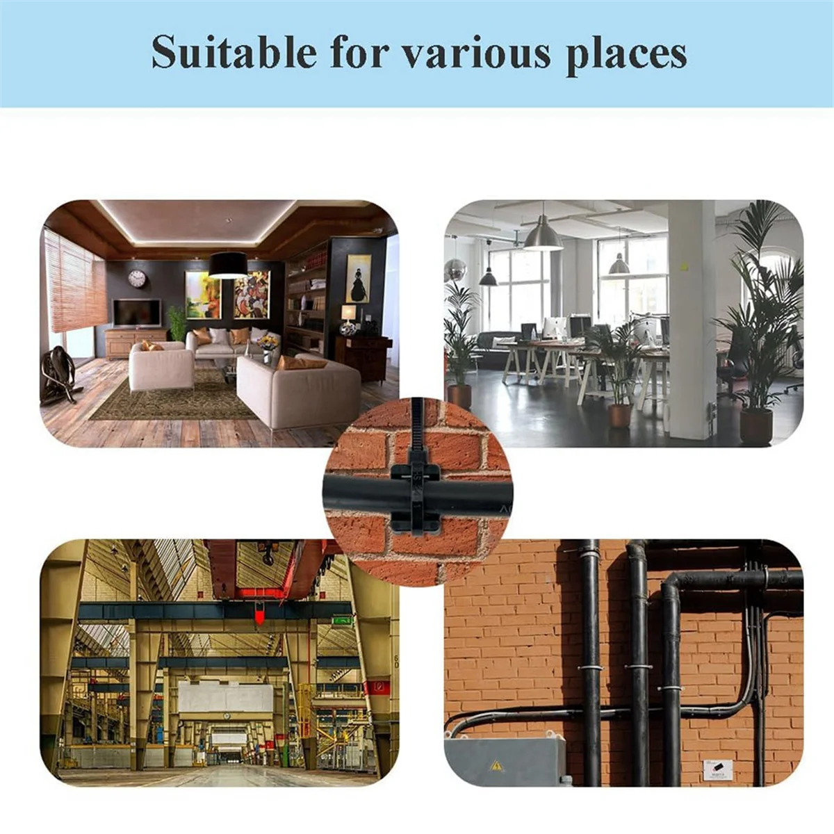 AA98 HSaddle Type Cable Zip Tie Mounts Base Kit with Screw Hole,Set Strong 6 Inch Nylon Cable Ties and Screws Each 100 PCS