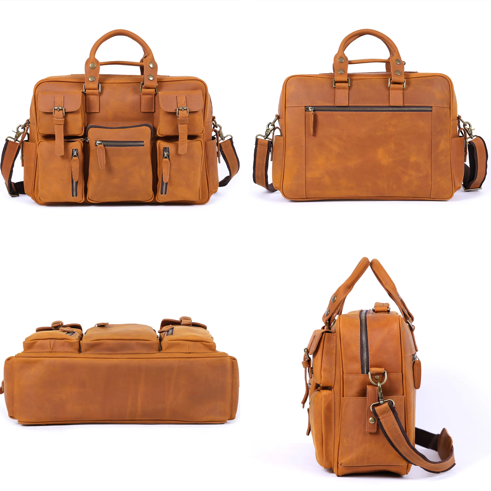 Vintage Herren-Aktentasche aus Vollnarbenleder, 16 Zoll Laptop-Umhängetasche, Echtes Leder, Business-Reisetasche, Crazy Horse Leder – Detail 15