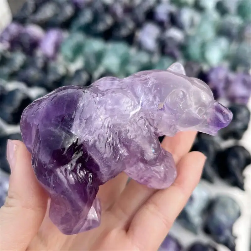

Natural Fluorite Cartoon Bear Carving Crystal Healing Stone Creative Holiday Gifts For Kids Home Decor 1pcs
