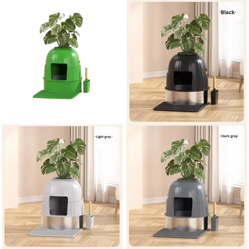 Extra Large Fully Enclosed Cat Litter Box Stainless Steel Plastic Deodorizing Pet Toilet
