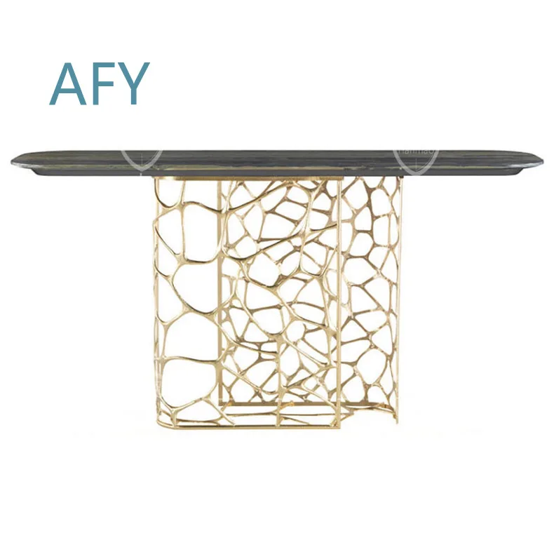 Italian Light Luxury Pure Copper Hardware Base for Entrance Villa Large House Simple Versatile Modern Home Marble Long Table