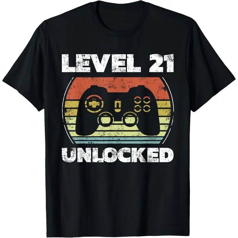 

Unisex Gaming T-Shirt | 'LEVEL 21 UNLOCKED' 21st Birthday Gamer Tee | Retro Video Game Controller Gift