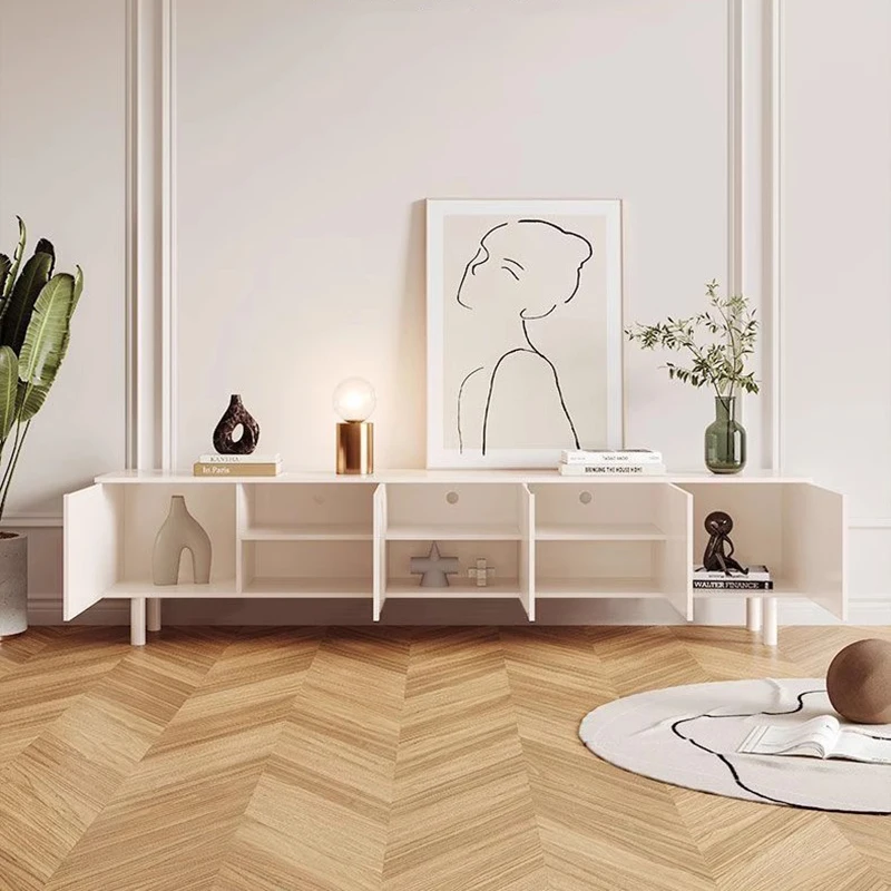 Meja TV Putih Modern untuk Ruang Tamu, Meja TV Mewah dengan Laci, Meja TV Desainer untuk Penyimpanan, Meja TV Universal, Furnitur Rumah