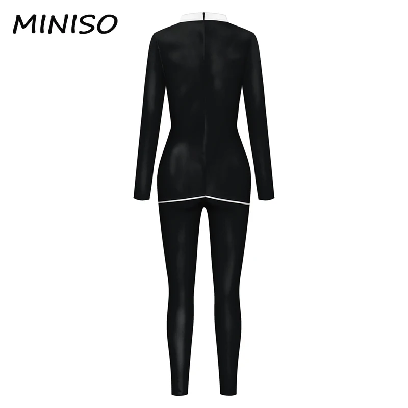 MINISO Halloween Party Costume Fancy Skeleton Printed Jumpsuits Outsuit Party Wear Long Sleeve Cosplay Costume Zentai Suit