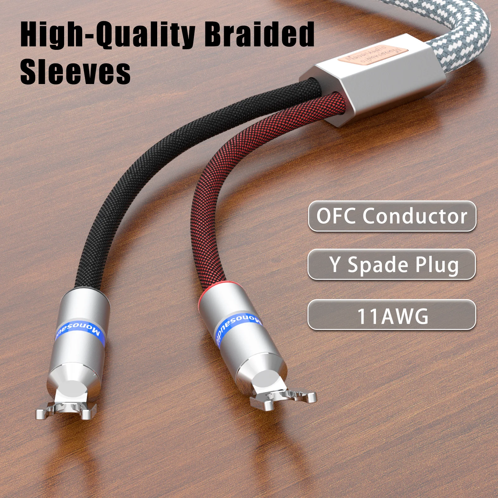 Paire de câbles de haut-parleur Monosaudio S802 11AWG, plaqués rhodium, Y Spade, haut-parleur, utilisation pour Home cinéma, ligne d'amplificateur haut de gamme