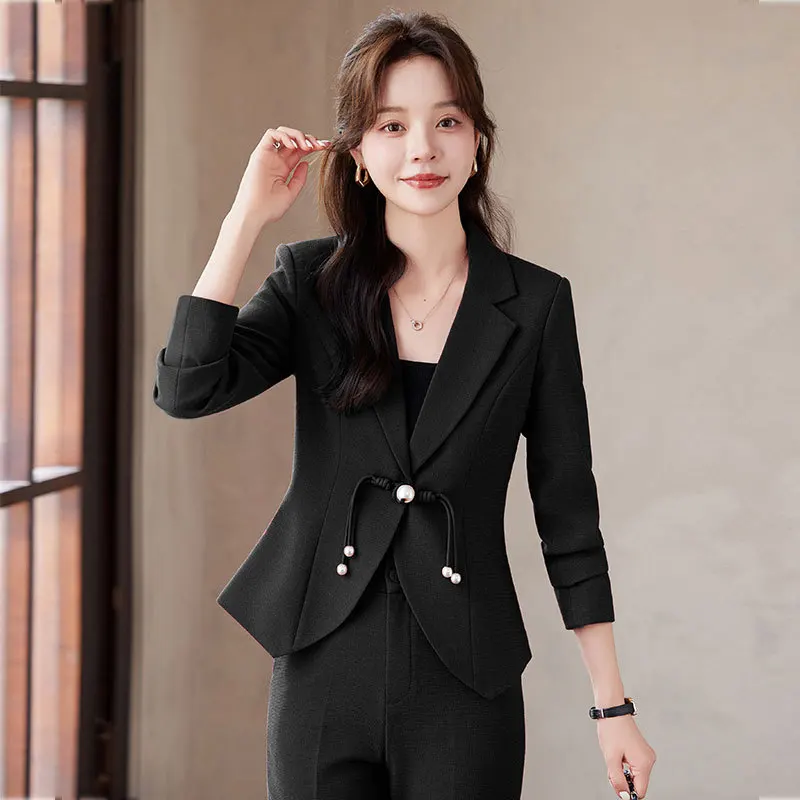 Petite Women's Suit Set Spring and Autumn New Chinese Style National Style Jacket Fashionable Elegant Casual Versatile Short Bla