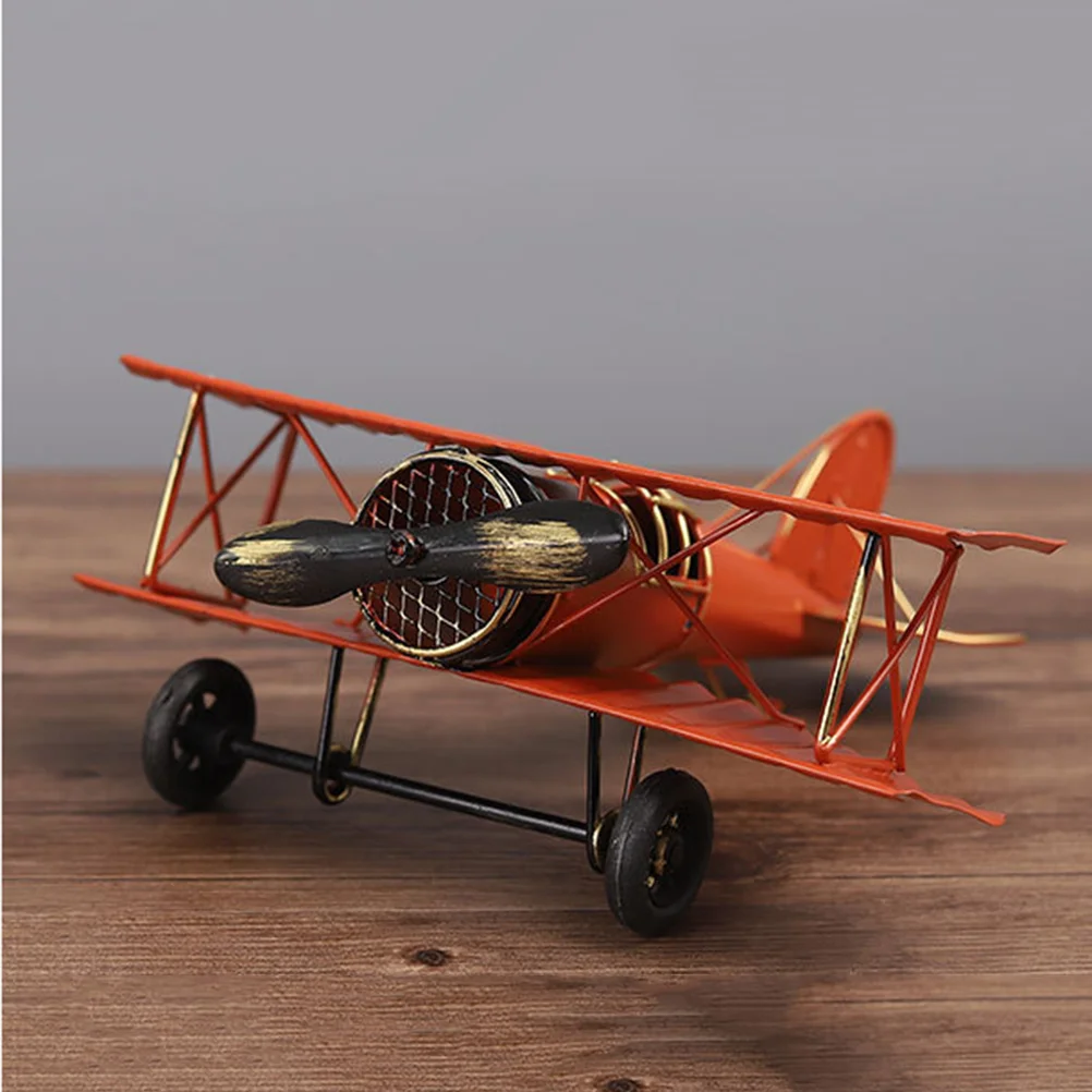 Vintage Iron Metal Plane Aircraft Models Handicraft for Photo Props Kids Toy Home Decor Ornament Desktop Decoration(Red)