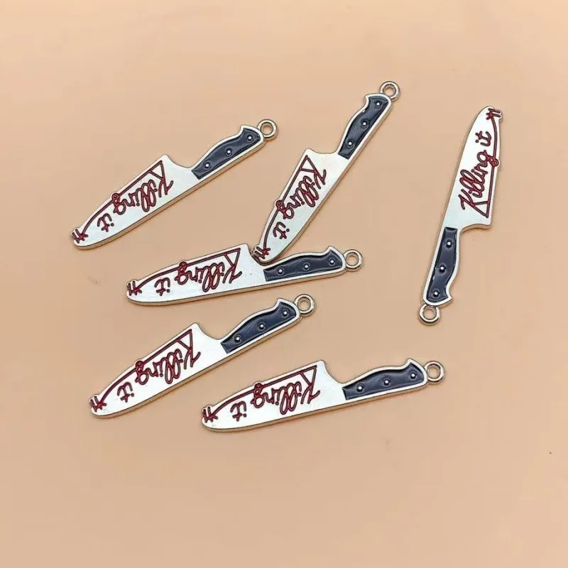 10pcs Enamel Bloody Knife Halloween Charms Cool Dagger Pendant For Earring Bracelet Necklace Jewelry Make Accessories Findings