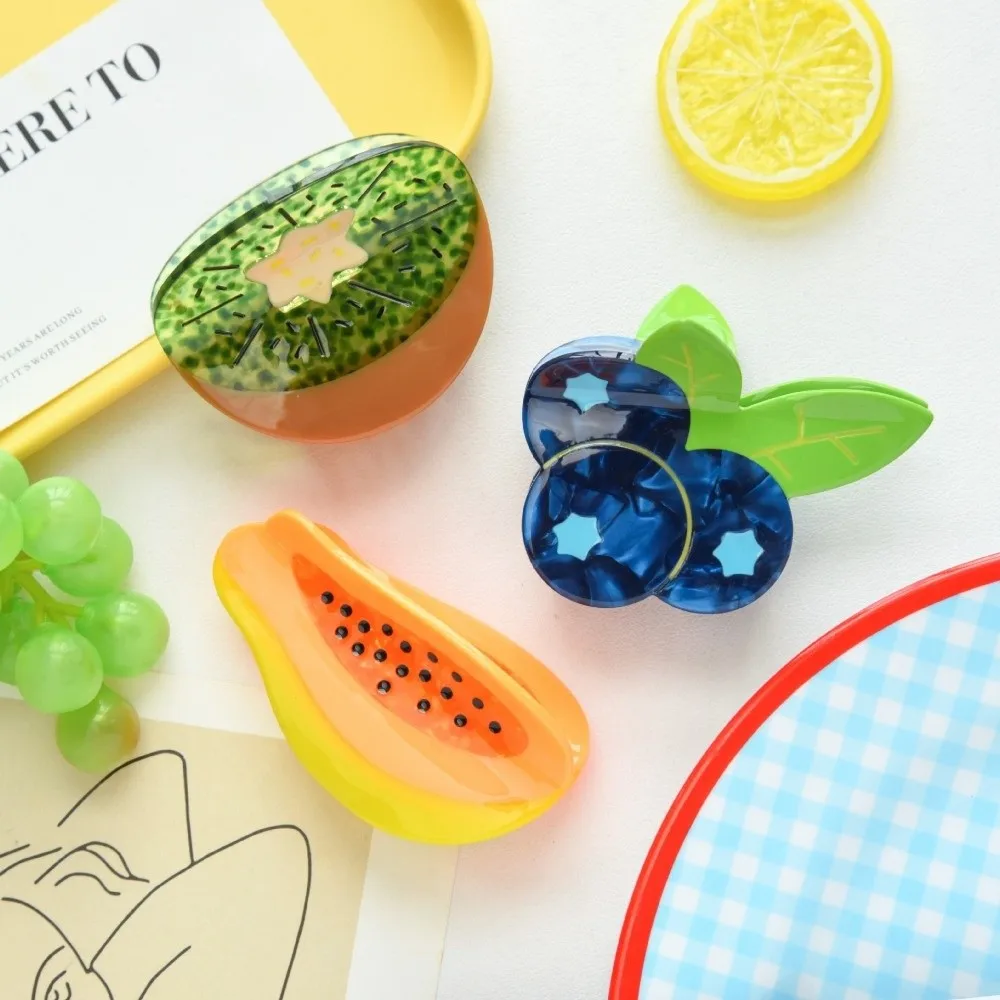

New Non Slip Fruit Hair Claw Grape Secure Hold Acetate Hair Clips Minimalist Kiwi Shark Hair Grip Ponytails