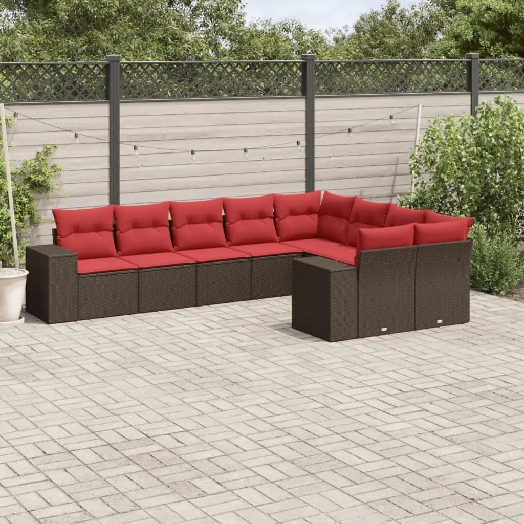 

9 Piece Outdoor Patio Sofa Set Cushioned Brown Poly Rattan Furniture Garden Seating