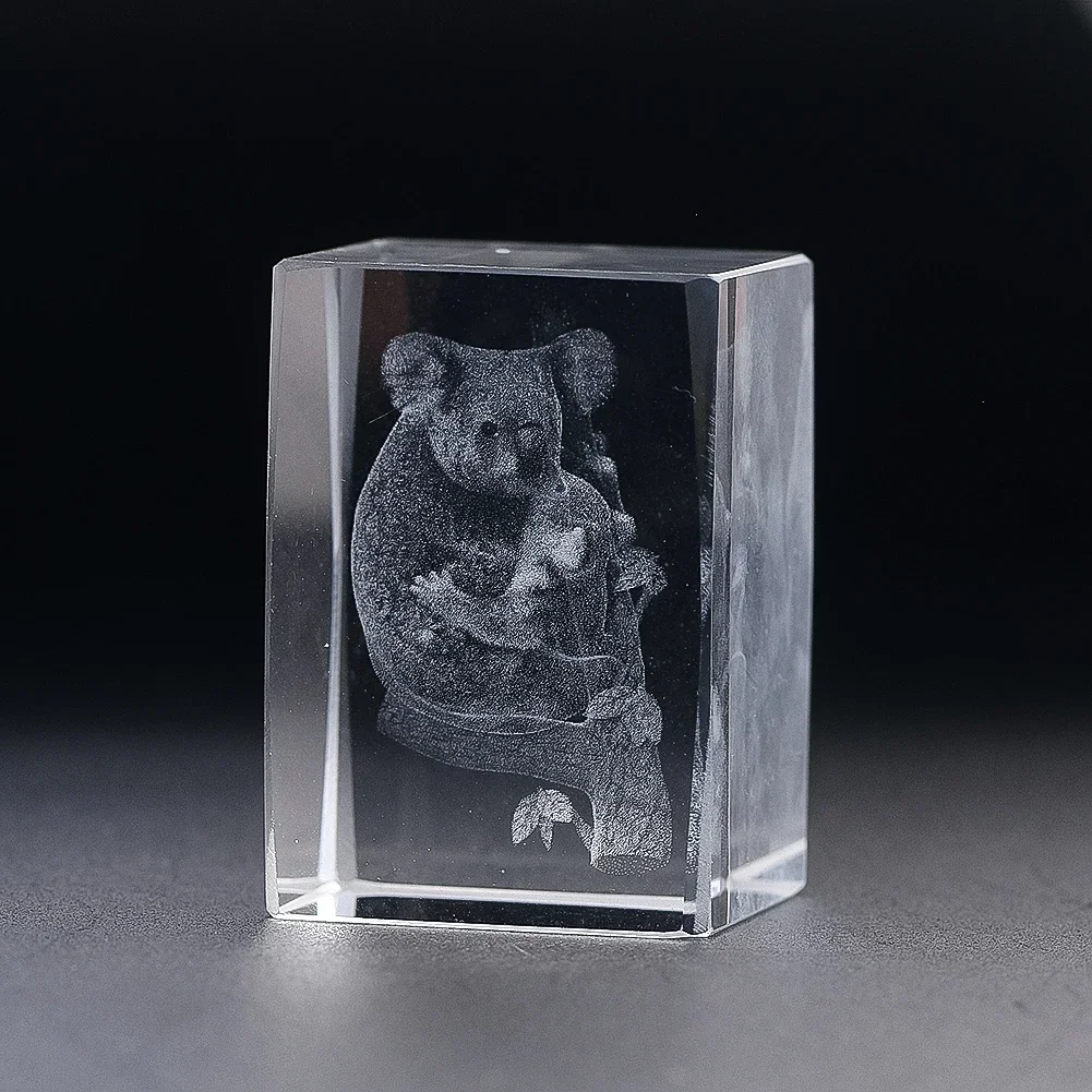 Koala Sculpture Three-dimensional Mini Crystal Cube Transparent Inter-engraving Desktop Ornaments Living Room Decoration Artwork