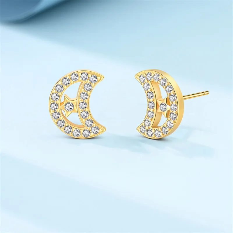 

Hot Sales 925 Sterling Silver Moon Sparkling Earrings CZ Zircon For Women Fine Birthday Anniversary Cute Lucky Jewelry Gifts
