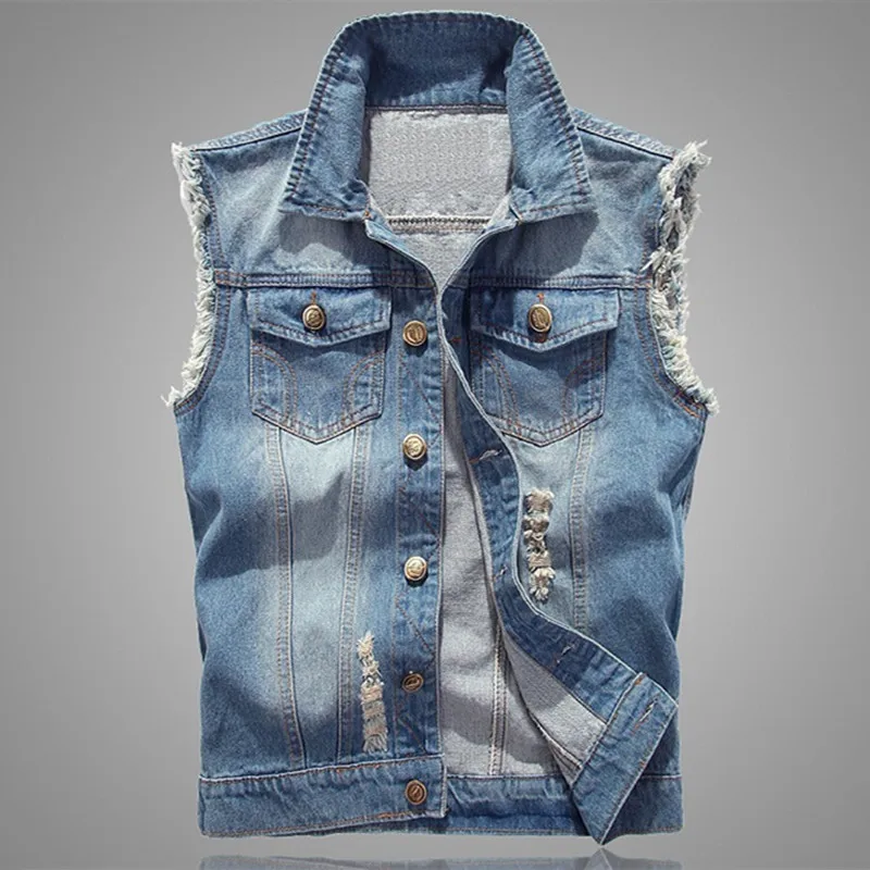 2023 Spring Mens Sleeveless Jeans Jacket Men Blue Black Denim Jeans Vest Men Cowboy Denim Vest Mens Jeans Waistcoat