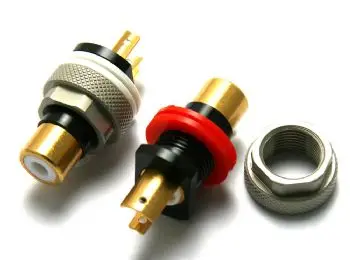 RJ-310SNG تايوان AECO صنعت RCA JACK عزل PCB PTFE الأفقي (90) نحاس أحمر/أبيض مع ذهبي