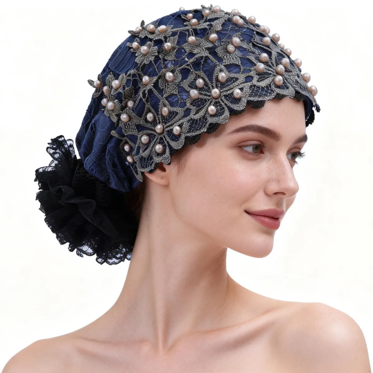 

Оптовая продажа: 2 шт. мусульманских головных уборов для женщин, двухслойные, элегантные, с вышивкой, для дома и вечеринок, головные платки на Рамадан, синие, черные, этнические кепки