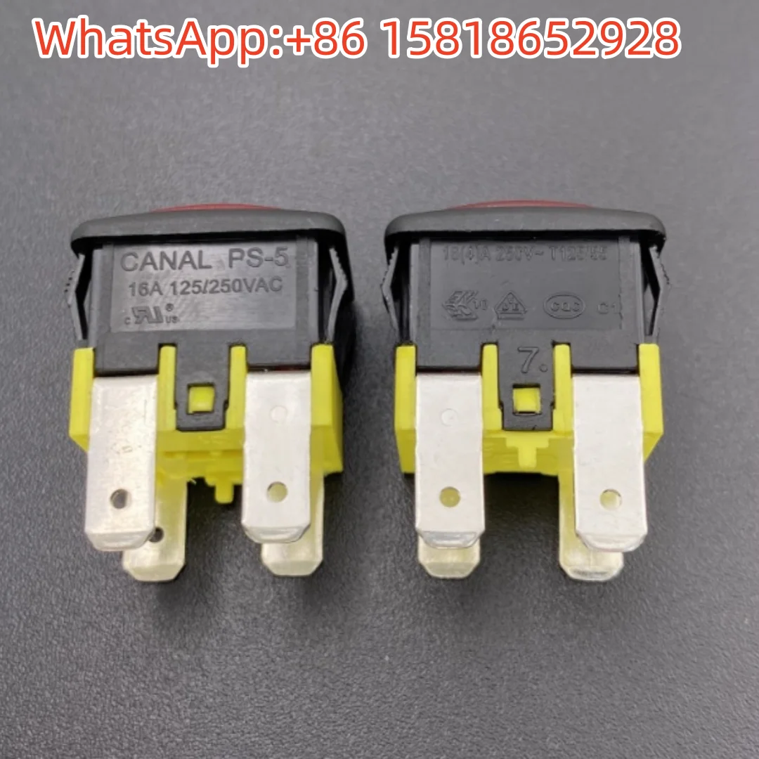 2pcs PS-5 Self-Locking Switch with Red Light 4 Pin Button 16A High Current with Lock Power Button Taiwan CANAL