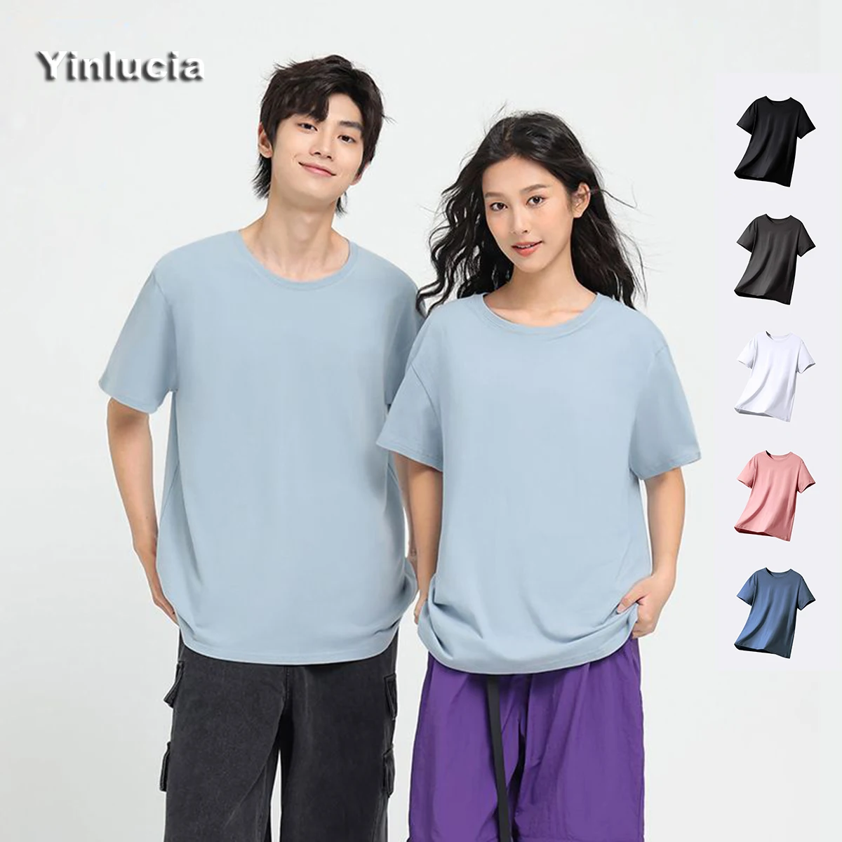 Basic T Shirt Tops Versatile Unisex Matching Couple Outfit Blouses Solid Color Classic Cotton Tee Loose Shirts Summer Daily