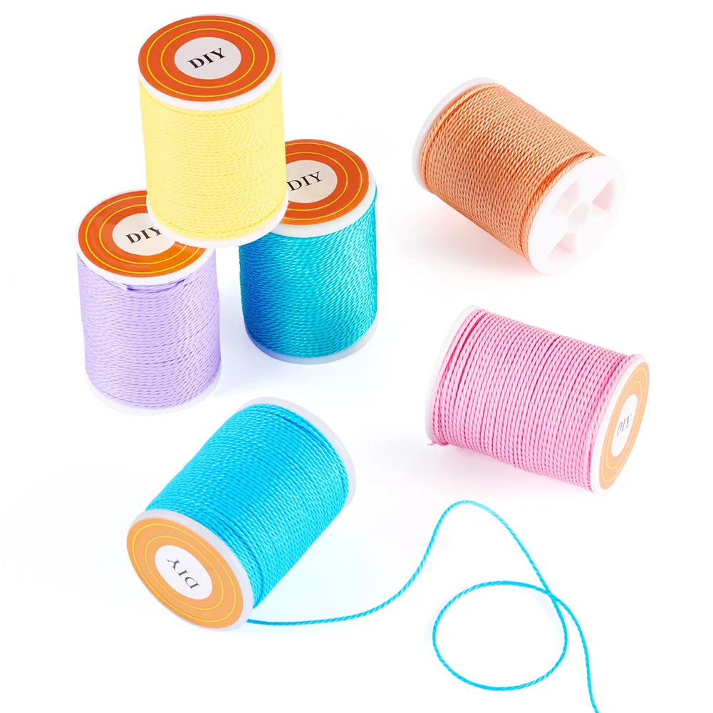 9 Rolls Mixed Colors Round Waxed Polyester Cord Waxed Cord Strings Twisted Cord DIY Leather Craft Sewing Line Wire Rope Bag