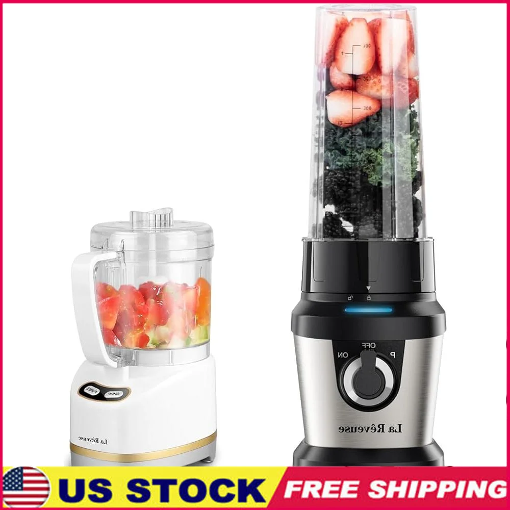 400W Stainless Steel Smoothie Blender Portable 2-Cup Food Processor with BPA Free Bottles and One-Touch Control Shakes Juices