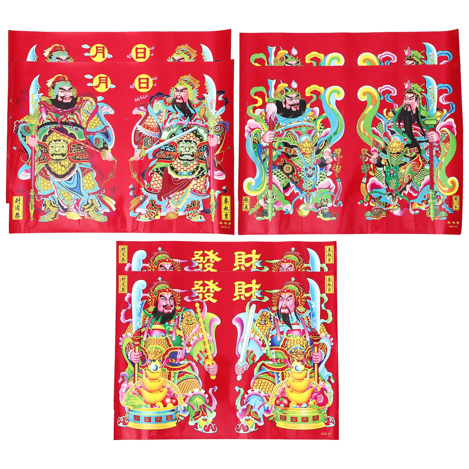 

6pcs Door God New Year Painting Stickers Red Traditional Chinese Decorations Spring Festival Wall Decals Door Window Home