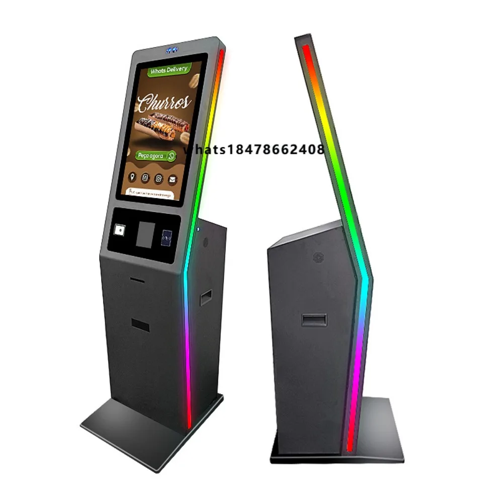 27 Inch Self-Ordering Kiosk with QR Scanner & Thermal Printer, Floor Standing Interactive Touch Screen Food Ordering Machine