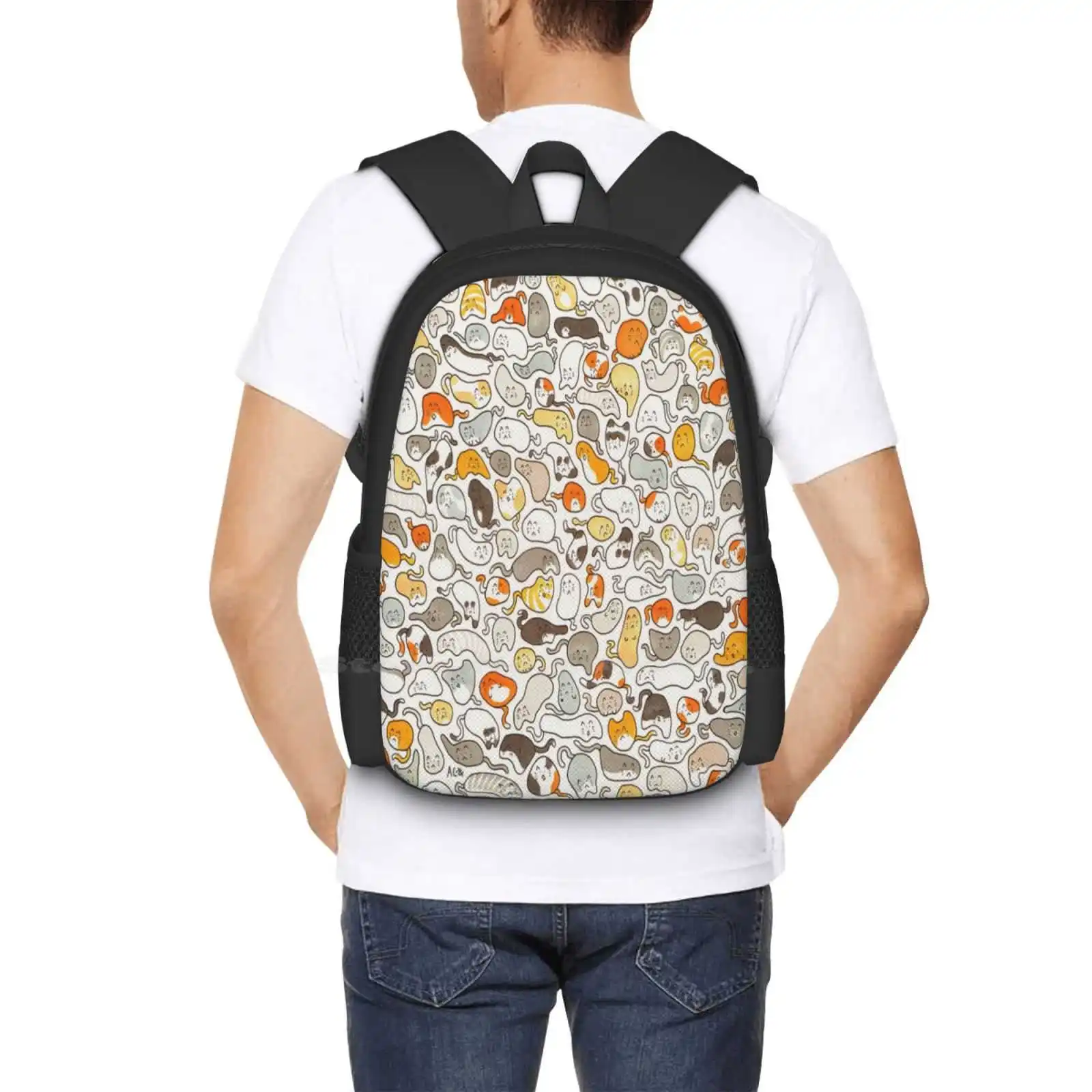 Bolso con diseño de dibujos de gatos, mochila para estudiantes, bonito