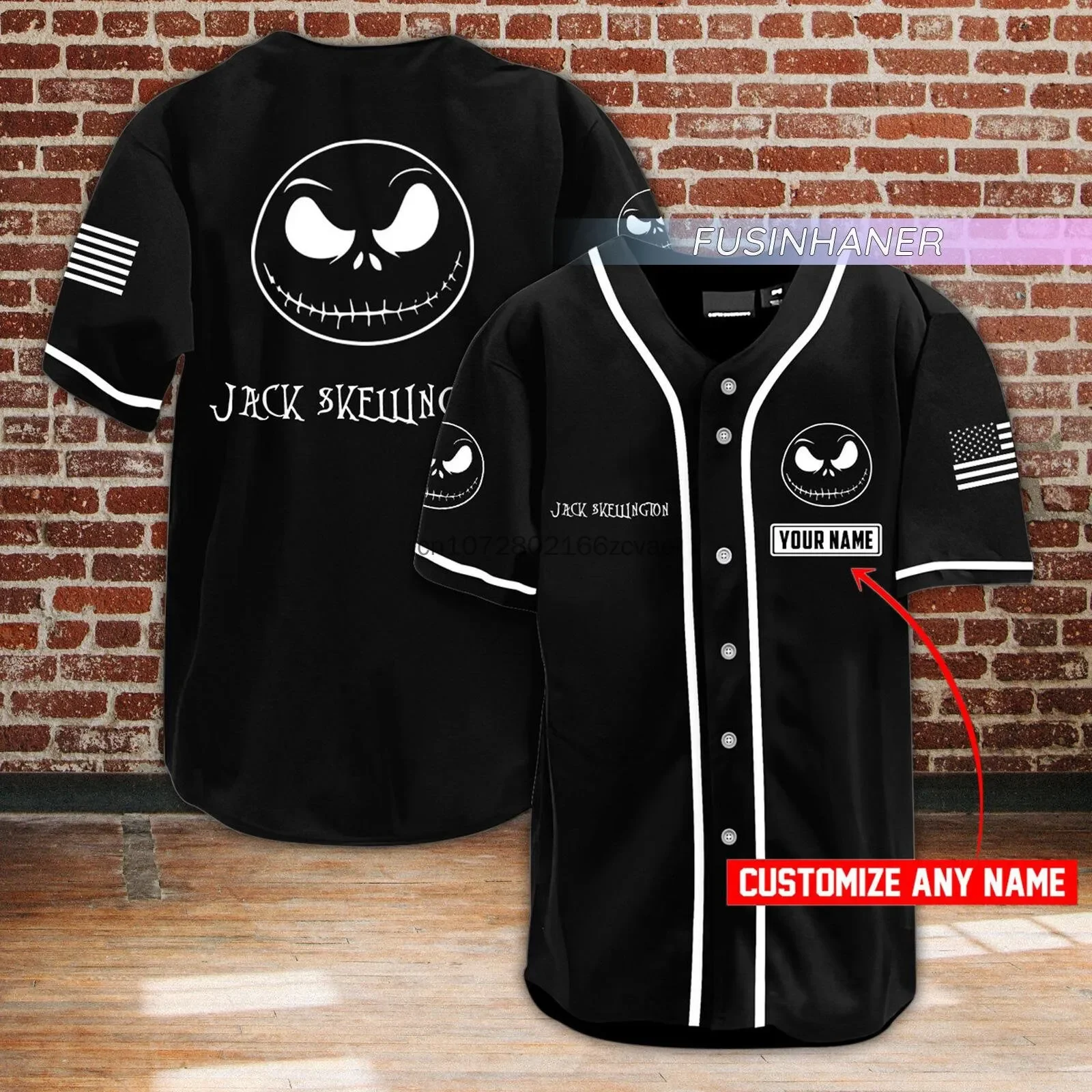 New Jack Skellington Baseball Jersey Custom Name Men\'s And Women\'s Baseball Jersey Fashionable Disney Short Sleeve T-Shirt