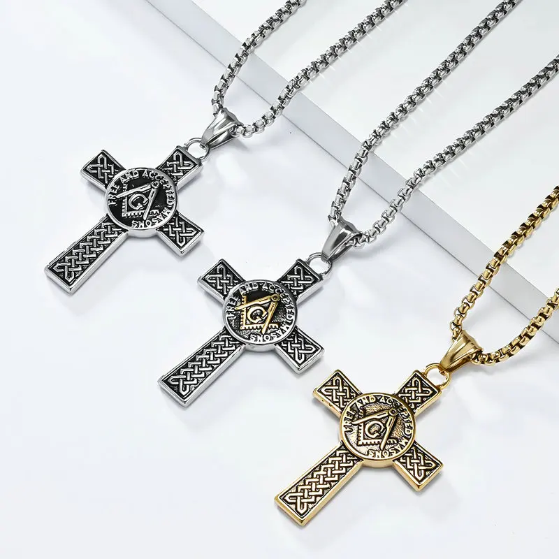 Retro Style Stainless Steel Men's Pendant Celtic Knot Freemason AG Cross Design Fashion Jewelry