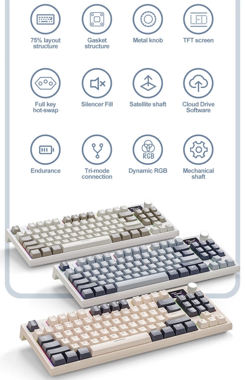 Imagem -06 - Teclado Mecânico sem Fio Português Hot Swap 87 Teclas 75 Layout Espanhol Russo Coreano Árabe Teclado sem Fio Bluetooth tipo c Rgb K86